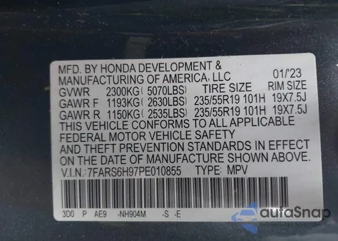 2023 Honda Cr-V Hybrid Sport Touring from USA, damaged, VIN 7FARS6H97PE010855